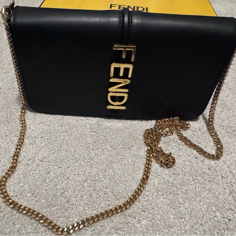 Fendi Black Wallet with Gold Chain - Picture 12 of 12